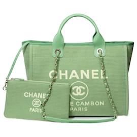 Chanel-CHANEL Deauville Bag in Green Cotton - 101394-Green