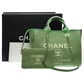 Chanel-CHANEL Deauville Tasche aus grüner Baumwolle - 101394-Grün