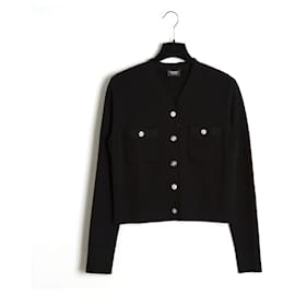 Chanel-Cardigan de lã preta com botões de cabeça de leão prateado FR36-Preto