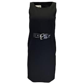 Moschino-Moschino Couture Vestido midi de crepé sin mangas con cinturón de charol negro-Negro