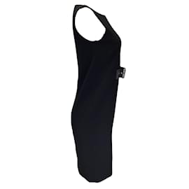 Moschino-Moschino Couture Vestido midi de crepé sin mangas con cinturón de charol negro-Negro