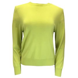 Dries van Noten Limettengrüner, langärmliger Wollstrickpullover mit Schulterpolstern Grün