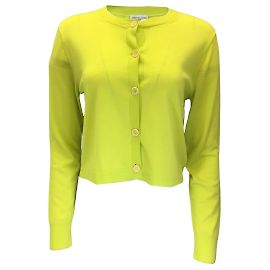 Suéter cardigã de malha de lã com mangas compridas verde limão Dries van Noten Verde