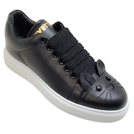Autre Marque-Vivetta Black Leather Cat Sneakers-Black