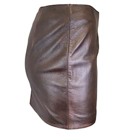 Autre Marque-16ARLINGTON Brown Haile Leather Mini Skirt-Brown