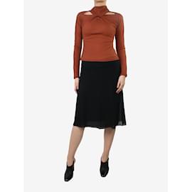 Chanel-Chanel Black silk knee-length skirt - size FR 40-Black