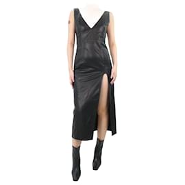 Autre Marque-Vestido midi preto com fenda sem mangas e efeito couro - tamanho Reino Unido 10-Preto
