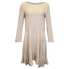 Chloé-Chloe Kleid mit Faltensaum aus cremefarbenem Polyester-Beige