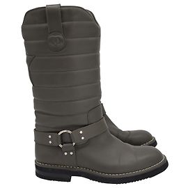 Botas Chanel acolchoadas para motociclista em couro verde-oliva escuro Verde Verde oliva