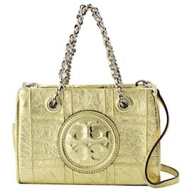 Tory Burch-Fleming Soft Chain Mini Shopper Bag - Tory Burch - Couro - Ouro-Dourado,Metálico