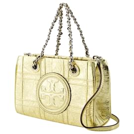 Tory Burch-Fleming Soft Chain Mini Shopper Bag - Tory Burch - Couro - Ouro-Dourado,Metálico