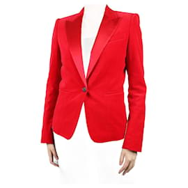 Joseph-Red padded-shoulder velvet blazer - size UK 12-Red