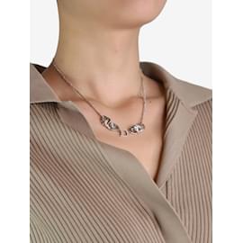 Christian Dior-Silberne Halskette mit Herzgliedern und Strasssteinen-Silber