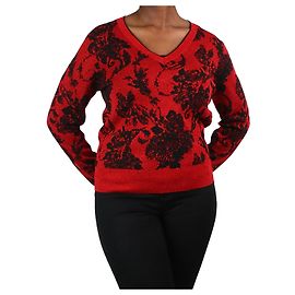 Dries Van Noten Roter, glitzernder Blumenpullover mit V-Ausschnitt – Größe M Rot
