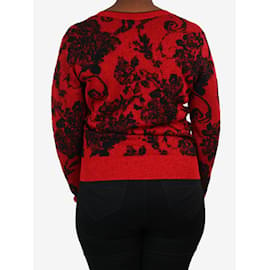 Dries Van Noten-Pull rouge col V fleuri scintillant - taille M-Rouge
