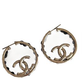 Boucles d'oreilles Chanel BO Métal Or Champagne et Cuir Noir Noir Doré