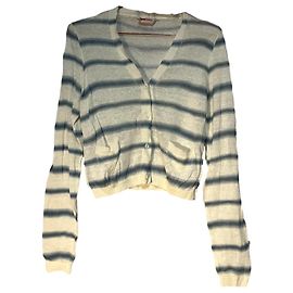 Cárdigan Prada Beige con Rayas Azules Algodón Beige