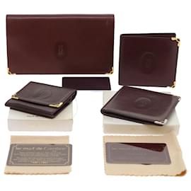 Cartier-CARTIER Wallet Leather 4Set Wine Red Auth ac2152-Other