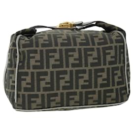 Fendi-FENDI Zucca Canvas Vanity pochette Sac à main Nylon Marron Noir violet Auth 51889-Marron,Noir,Violet