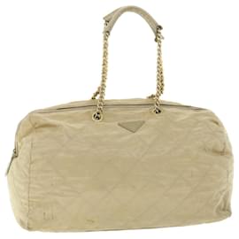 Prada-PRADA Quilted Chain Boston Bag Nylon Cream Beige Auth bs7668-Beige,Cream