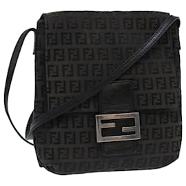 Fendi-FENDI Zucchino Canvas Mamma Baguette Shoulder Bag Black Auth 51040-Black