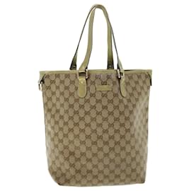 Gucci-GUCCI GG Crystal Canvas Tote Bag Coated Canvas Beige Gold Tone Auth 51846-Beige,Other