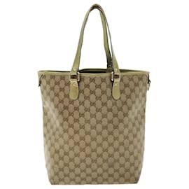 Gucci-GUCCI GG Crystal Canvas Tote Bag Lona revestida Bege Gold Tone Auth 51846-Bege,Outro