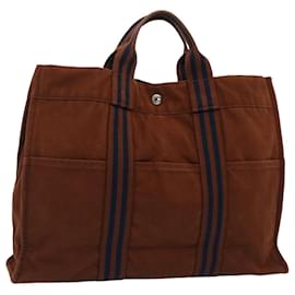 Hermès-HERMES Fourre Tout MM Hand Bag Canvas Brown Auth bs7630-Brown