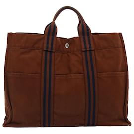 Hermès-HERMES Fourre Tout MM Hand Bag Canvas Brown Auth bs7630-Brown