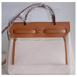 Hermès-Sac Hermes Herbag zip 31-Beige,Gris,Bijouterie dorée