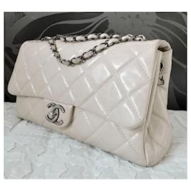 Chanel-Klassische Einzelklappe-Beige,Aus weiß