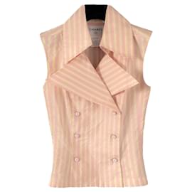 Chanel-Bluse mit Seidenoberteil-Pink,Mehrfarben,Gelb