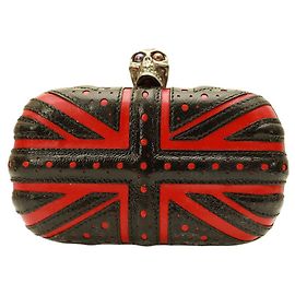 Alexander McQueen Red Black Britannia Patent Leather Skull Clasp Clutch Multiple colors