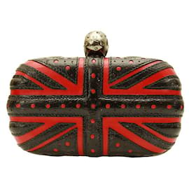 Alexander Mcqueen-Alexander McQueen Bolso de mano con cierre de calavera de charol Britannia rojo y negro-Multicolor