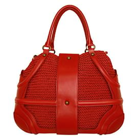 Alexander Mcqueen-Alexander McQueen Red Leather Woven Coated Canvas and Leather Novak Satchel-Red