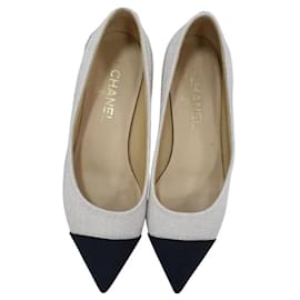Chanel-Chanel Zapatos planos de tela beige con punta puntiaguda-Beige