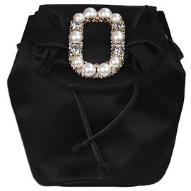 Roger Vivier Black bow pearl buckle mini backpack Black