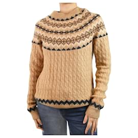 Max Mara-Brown cable-knit fair isle jumper - size UK 10-Brown