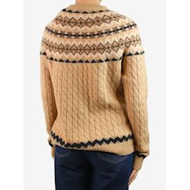 Max Mara-Brown cable-knit fair isle jumper - size UK 10-Brown