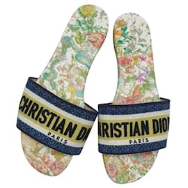 DIOR Dway Embroidered Denim Wedge Sandals