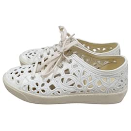 Chanel-Chanel Camelia Cut Leather Trainers Sneakers-White