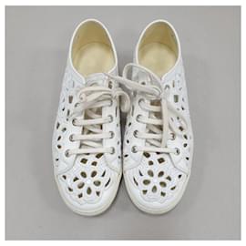 Chanel-Chanel Camelia Cut Leather Trainers Sneakers-White