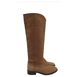 Chanel-Chanel 2015 Interlocking CC Logo Riding Boots-Brown