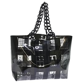 Chanel-CHANEL Chain Tote Bag Enamel Black Clear CC Auth bs7716-Black,Other