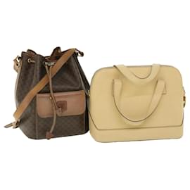 Céline-CELINE Macadam Canvas Shoulder Bag PVC Leather 2Set Brown Beige Auth fm2643-Brown,Beige