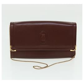 Cartier-CARTIER Clutch Bag Bandolera Cuero 3Establecer vino tinto Auth fm2646-Otro