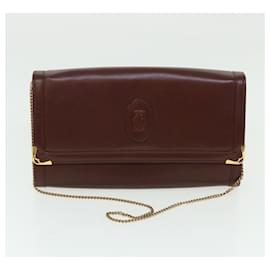 Cartier-CARTIER Clutch Bag Shoulder Bag Leather 3Set Wine Red Auth fm2646-Other