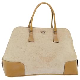 Prada-PRADA Hand Bag Canvas Leather Beige Auth 51816-Beige