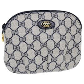 Gucci-GUCCI GG Canvas Pouch PVC Leather Gray Navy Auth yk8214-Grey,Navy blue