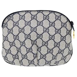 Gucci-GUCCI GG Canvas Pouch PVC Leather Gray Navy Auth yk8214-Grey,Navy blue